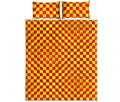 Red And Yellow Checkered Pattern Print Quilt Bed Set