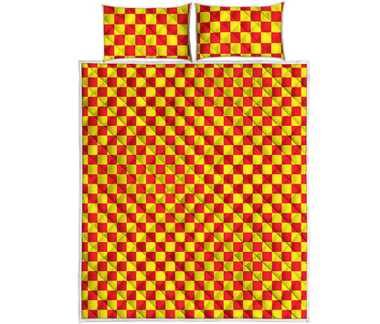 Red And Yellow Checkered Pattern Print Quilt Bed Set