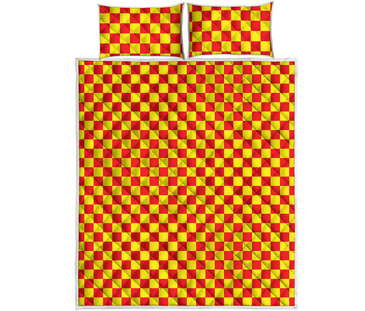 Red And Yellow Checkered Pattern Print Quilt Bed Set