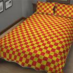 Red And Yellow Checkered Pattern Print Quilt Bed Set