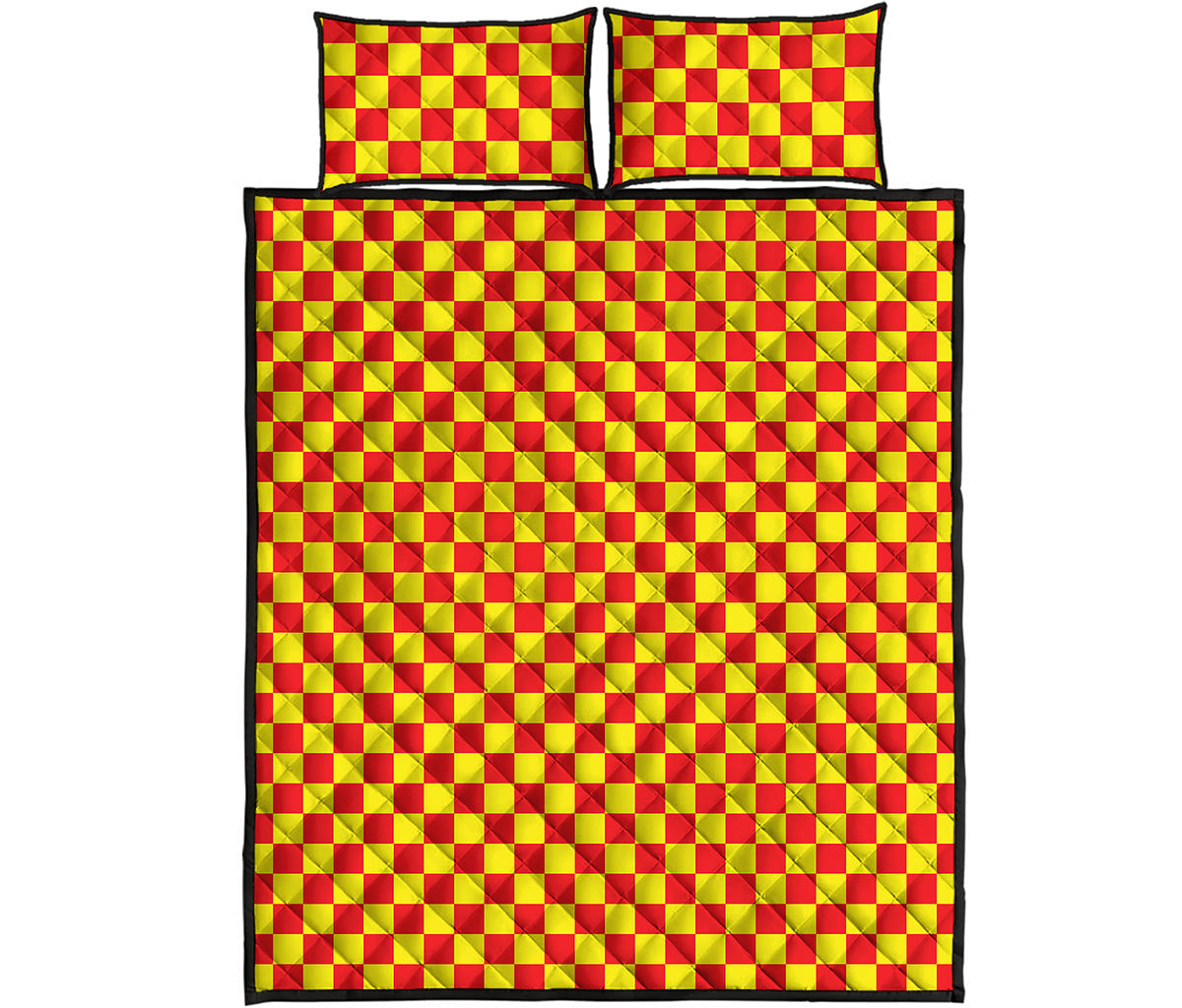 Red And Yellow Checkered Pattern Print Quilt Bed Set