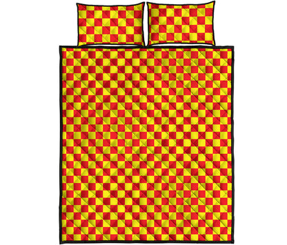 Red And Yellow Checkered Pattern Print Quilt Bed Set