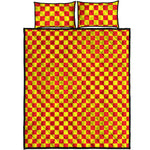 Red And Yellow Checkered Pattern Print Quilt Bed Set