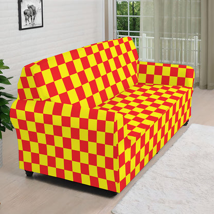 Red And Yellow Checkered Pattern Print Sofa Cover