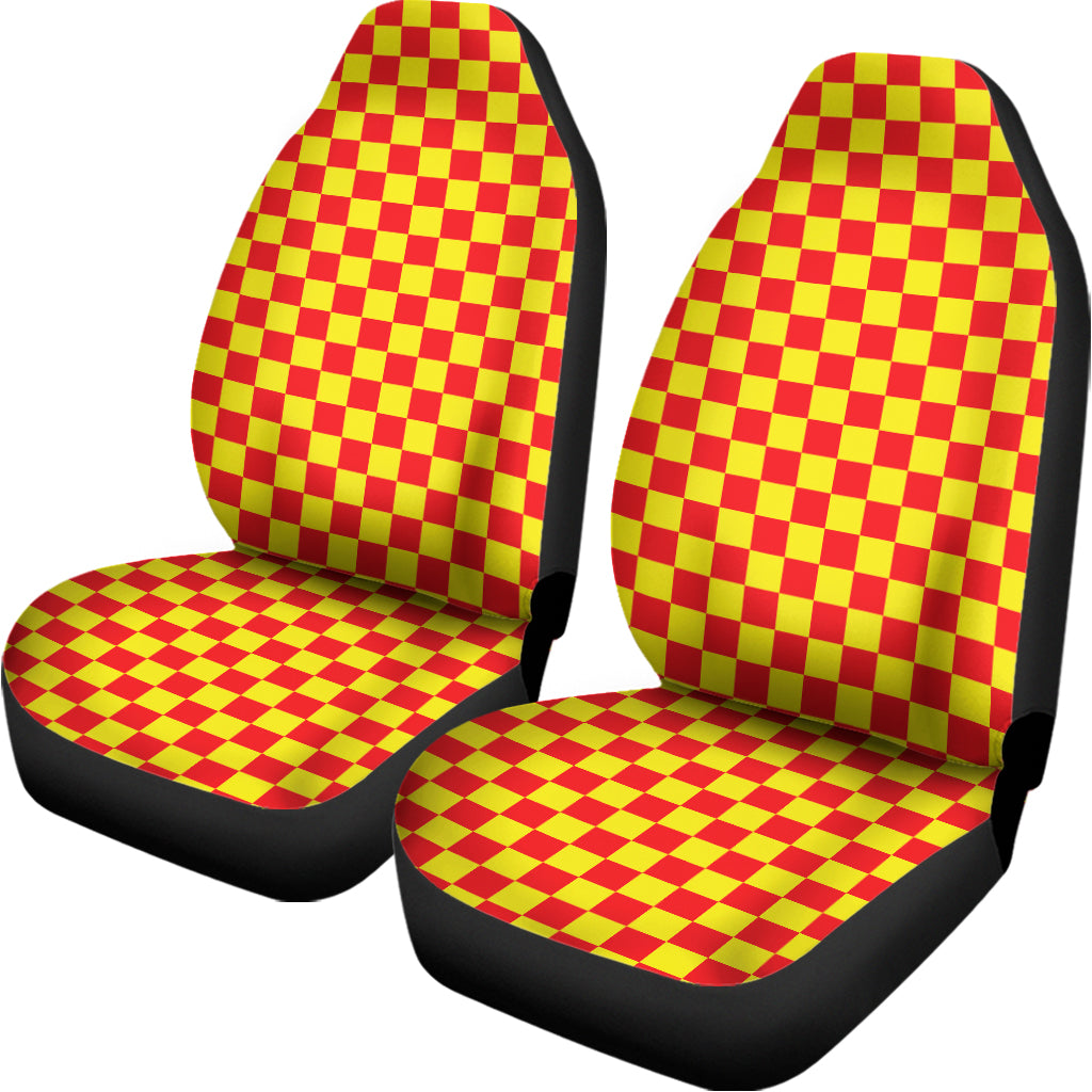 Red And Yellow Checkered Pattern Print Universal Fit Car Seat Covers