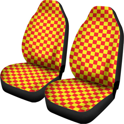 Red And Yellow Checkered Pattern Print Universal Fit Car Seat Covers