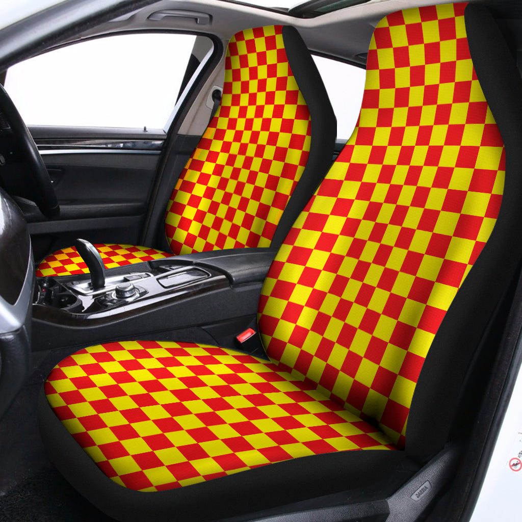 Red And Yellow Checkered Pattern Print Universal Fit Car Seat Covers