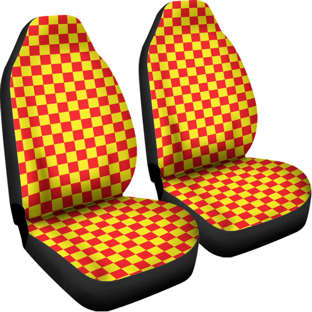 Red And Yellow Checkered Pattern Print Universal Fit Car Seat Covers