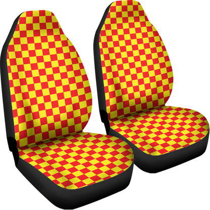 Red And Yellow Checkered Pattern Print Universal Fit Car Seat Covers