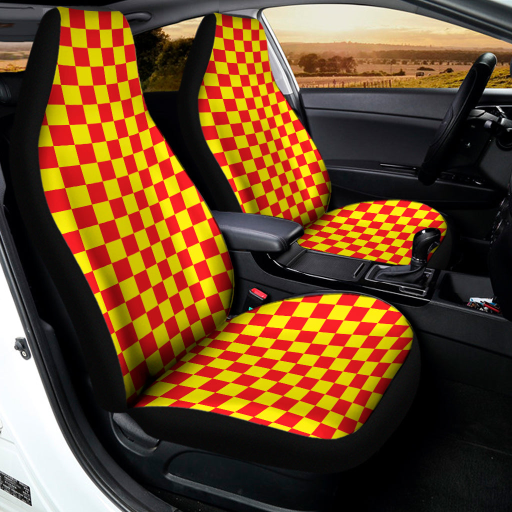 Red And Yellow Checkered Pattern Print Universal Fit Car Seat Covers