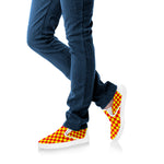 Red And Yellow Checkered Pattern Print White Slip On Shoes