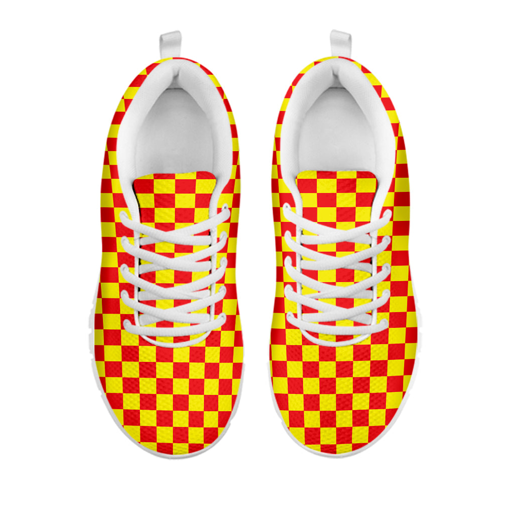 Red And Yellow Checkered Pattern Print White Sneakers