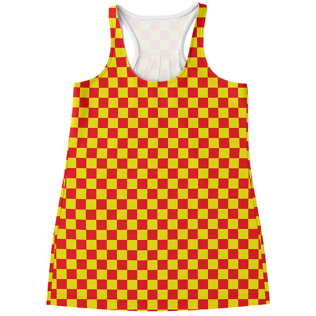 Red And Yellow Checkered Pattern Print Women's Racerback Tank Top