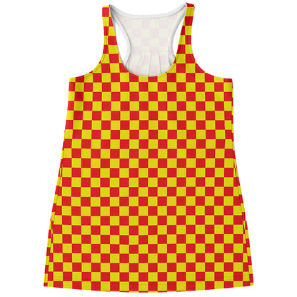 Red And Yellow Checkered Pattern Print Women's Racerback Tank Top