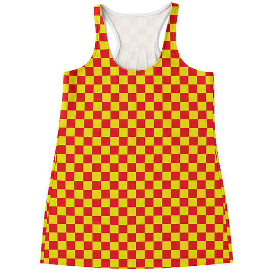 Red And Yellow Checkered Pattern Print Women's Racerback Tank Top