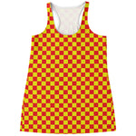 Red And Yellow Checkered Pattern Print Women's Racerback Tank Top