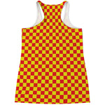 Red And Yellow Checkered Pattern Print Women's Racerback Tank Top