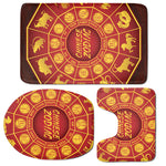 Red And Yellow Chinese Zodiac Print 3 Piece Bath Mat Set