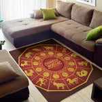 Red And Yellow Chinese Zodiac Print Area Rug
