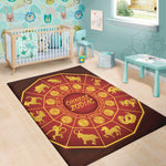 Red And Yellow Chinese Zodiac Print Area Rug