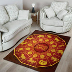 Red And Yellow Chinese Zodiac Print Area Rug