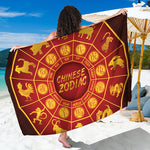 Red And Yellow Chinese Zodiac Print Beach Sarong Wrap