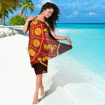 Red And Yellow Chinese Zodiac Print Beach Sarong Wrap