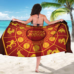 Red And Yellow Chinese Zodiac Print Beach Sarong Wrap