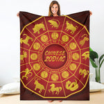 Red And Yellow Chinese Zodiac Print Blanket