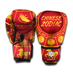 Red And Yellow Chinese Zodiac Print Boxing Gloves