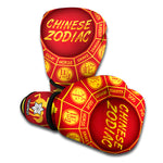 Red And Yellow Chinese Zodiac Print Boxing Gloves