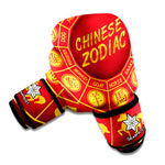Red And Yellow Chinese Zodiac Print Boxing Gloves