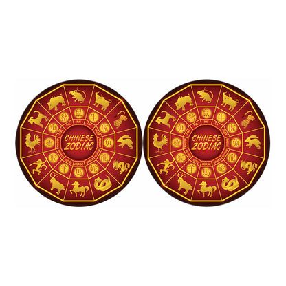 Red And Yellow Chinese Zodiac Print Car Coasters