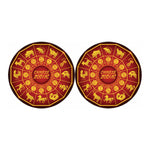 Red And Yellow Chinese Zodiac Print Car Coasters