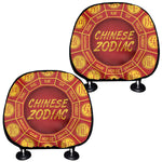 Red And Yellow Chinese Zodiac Print Car Headrest Covers