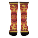Red And Yellow Chinese Zodiac Print Crew Socks