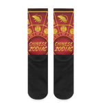 Red And Yellow Chinese Zodiac Print Crew Socks