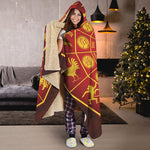 Red And Yellow Chinese Zodiac Print Hooded Blanket