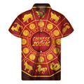 Red And Yellow Chinese Zodiac Print Men's Short Sleeve Shirt