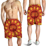 Red And Yellow Chinese Zodiac Print Men's Shorts