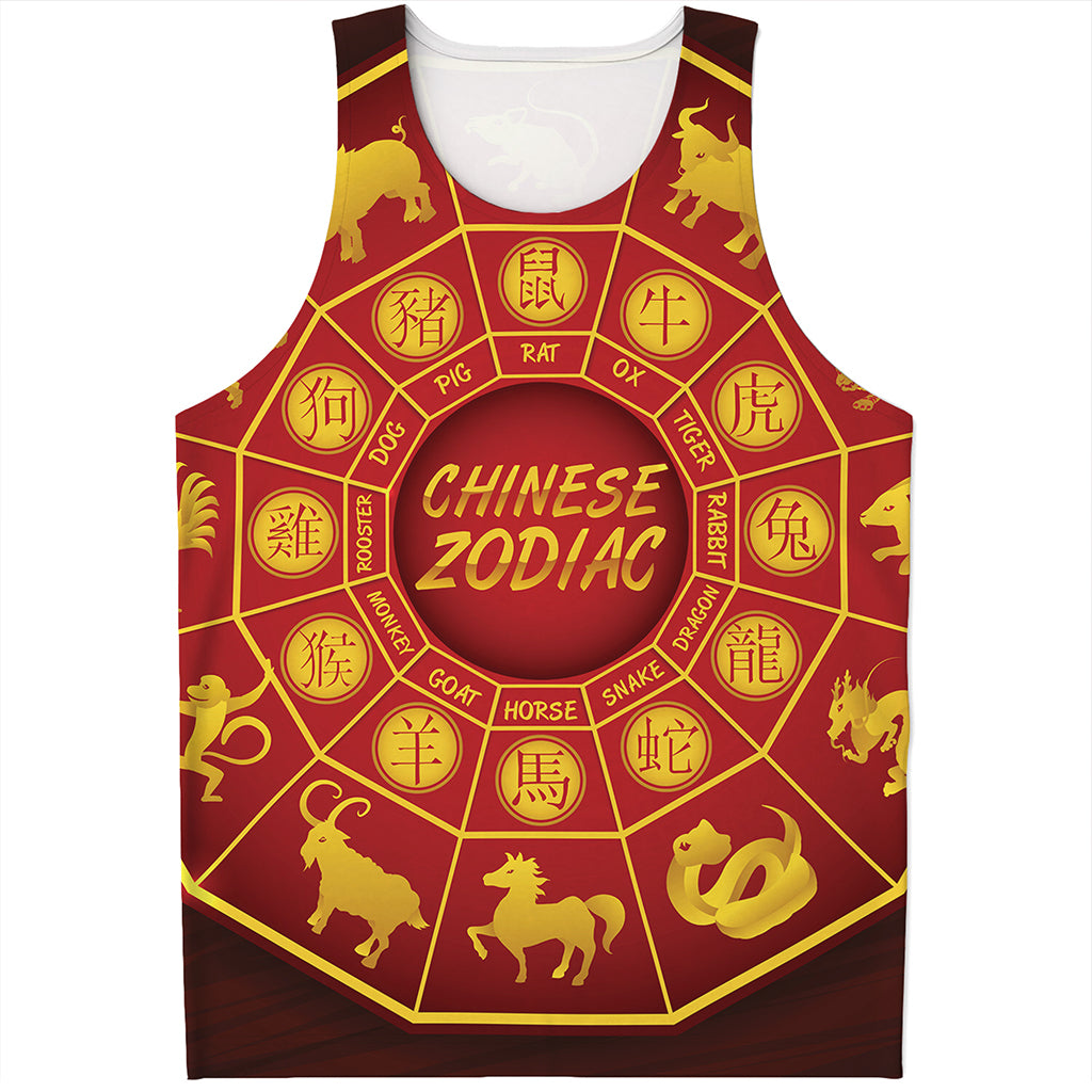 Red And Yellow Chinese Zodiac Print Men's Tank Top