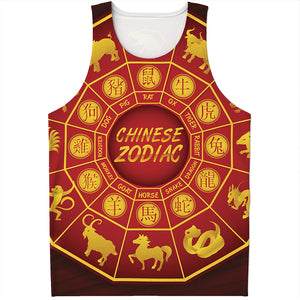 Red And Yellow Chinese Zodiac Print Men's Tank Top