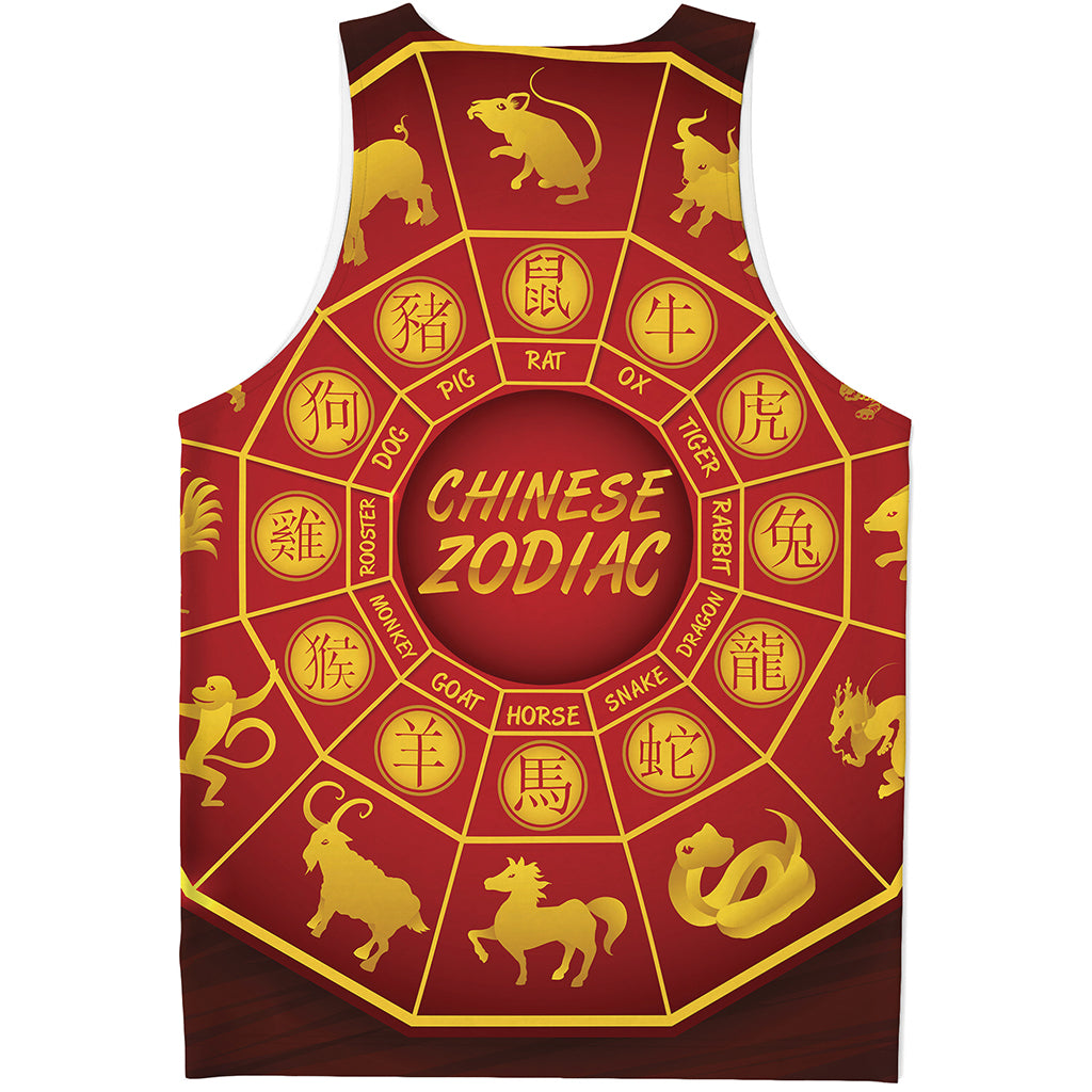 Red And Yellow Chinese Zodiac Print Men's Tank Top