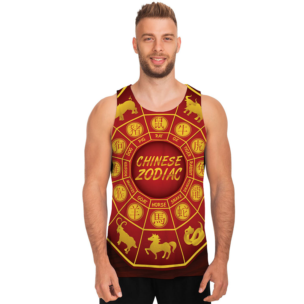 Red And Yellow Chinese Zodiac Print Men's Tank Top