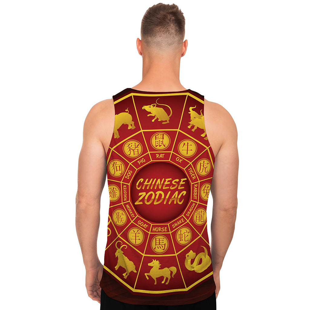 Red And Yellow Chinese Zodiac Print Men's Tank Top