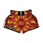 Red And Yellow Chinese Zodiac Print Muay Thai Boxing Shorts