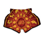 Red And Yellow Chinese Zodiac Print Muay Thai Boxing Shorts