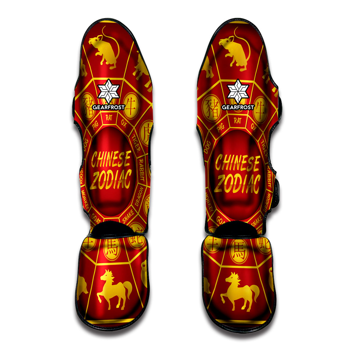 Red And Yellow Chinese Zodiac Print Muay Thai Shin Guard