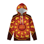 Red And Yellow Chinese Zodiac Print Pullover Hoodie