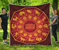 Red And Yellow Chinese Zodiac Print Quilt